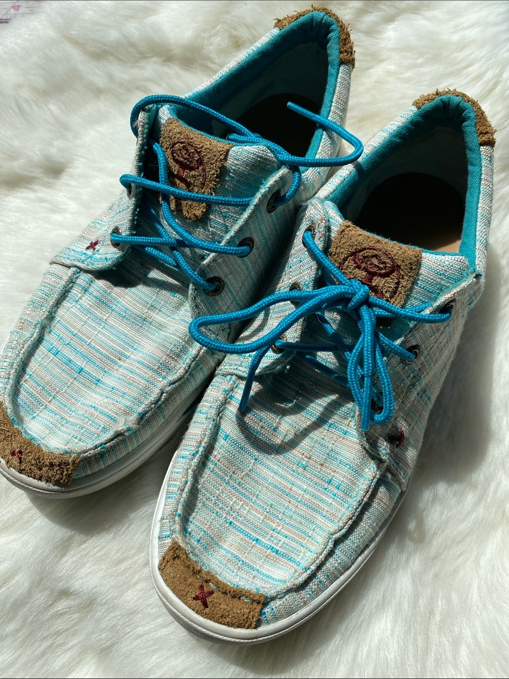 Twisted X Women’s Aqua Blue & Tan Canvas Moccasin Flats